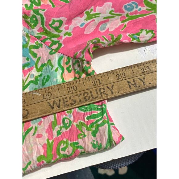 Lilly Pulitzer Elsa Silk Top, Roxie Pink Floral Long Sleeve Blouse Size Large - Picture 3 of 11